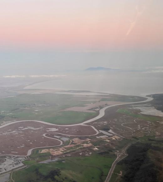 Overhead view of the Petaluma River estuary